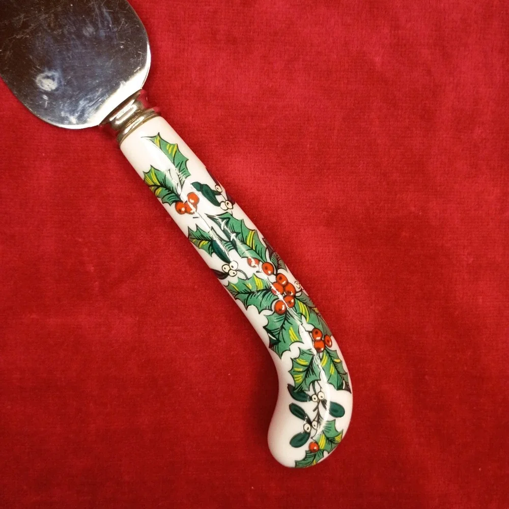 Vtg Sheffield England Cheese Knife Spreader Stainless Christmas Holly Berries 7